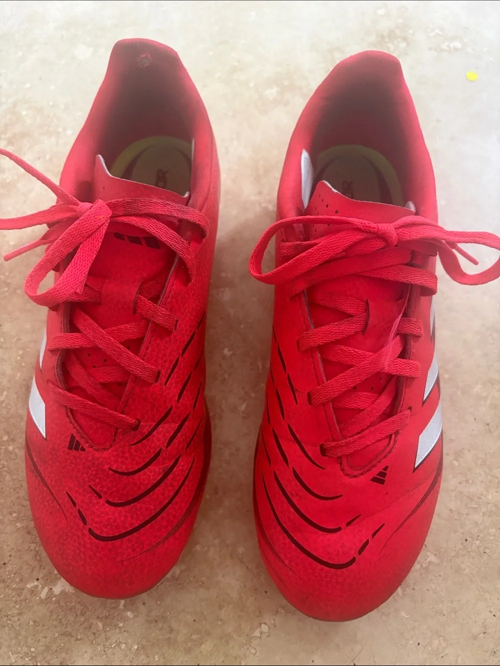 adidas Kids Red Soccer Sneakers with White Stripes